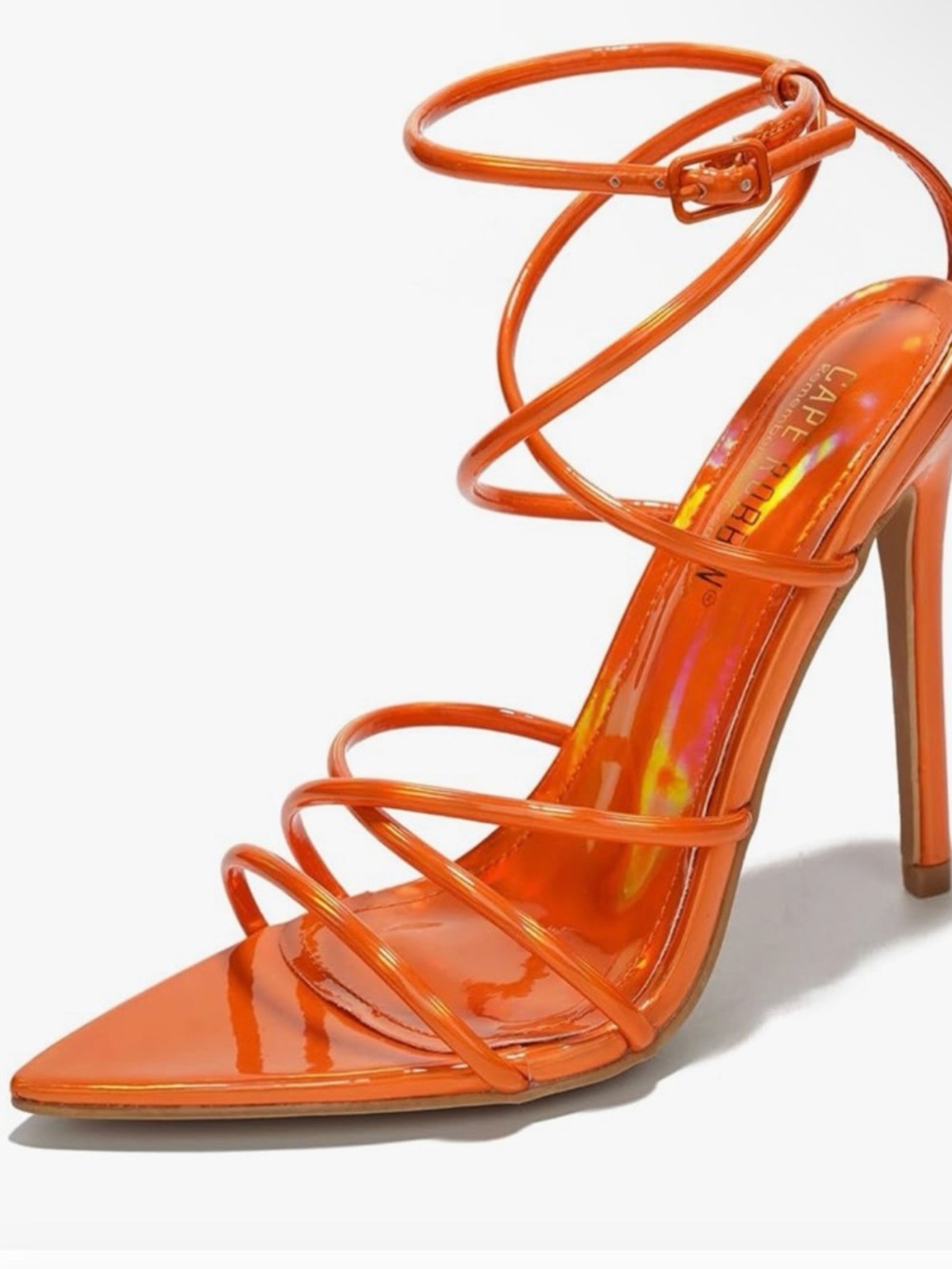 Cape Robbin Glossy Orange Strappy Stiletto Sandal